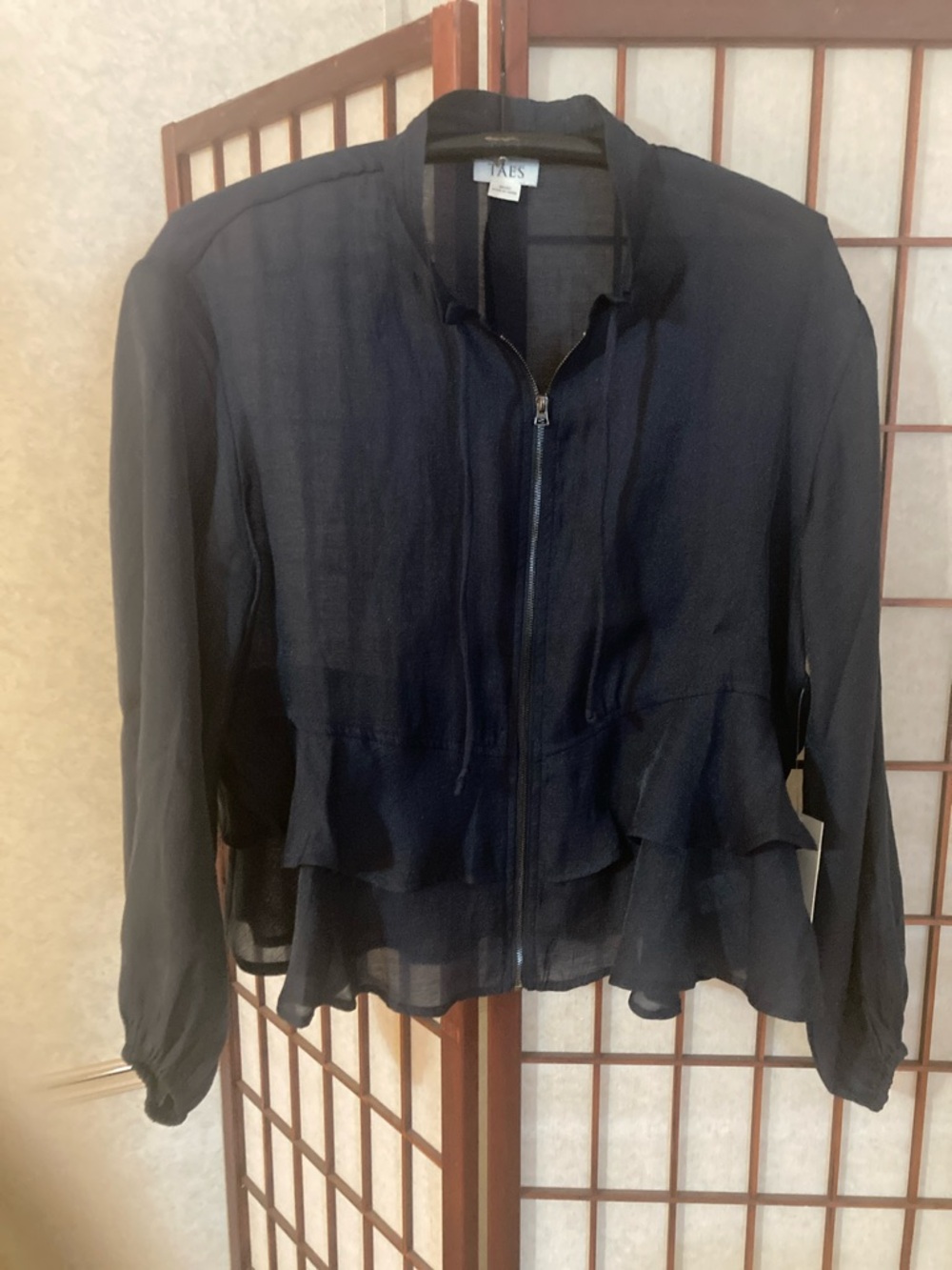 TAE'S Navy Ruffle Zip-Front Lightweight Jacket